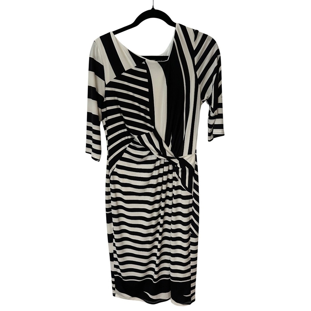 Chaya Womens Black White Striped Twist Waist Sheath Dress Size 12